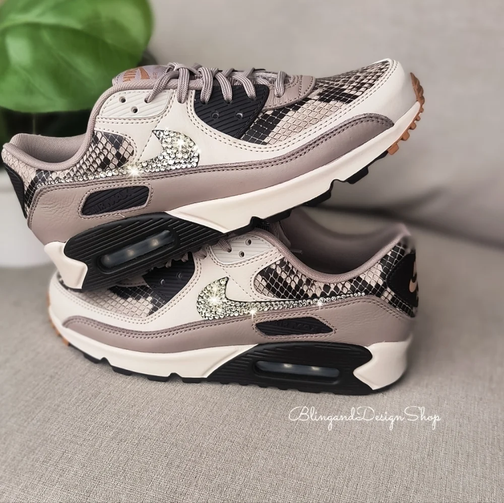 Bling Womens Nike Air Max 90 Animal Print Customized Sneakers With Crystals - Picture 7 of 8